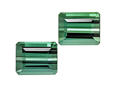 Green Tourmaline 9.1x7.2mm Emerald Cut Matched Pair 6.44ctw
