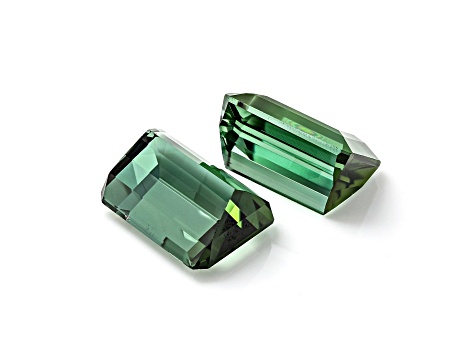 Green Tourmaline 9.1x7.2mm Emerald Cut Matched Pair 6.44ctw