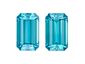 Blue Zircon 9.6x5.7mm Emerald Cut Matched Pair 6.69ctw