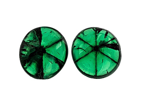 Trapiche Emerald 9.4x8.5mm Oval Cabochon Matched Pair 6.23ctw