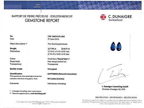 Sapphire 16.5x9mm Pear Shape Matched Pair 16.32ctw
