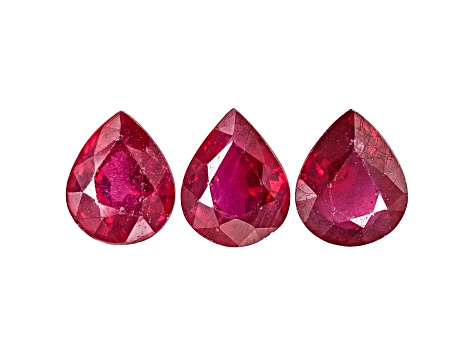 Ruby 10x8mm Pear Shape Set of 3 8.21ctw