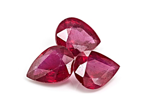 Ruby 10x8mm Pear Shape Set of 3 8.21ctw