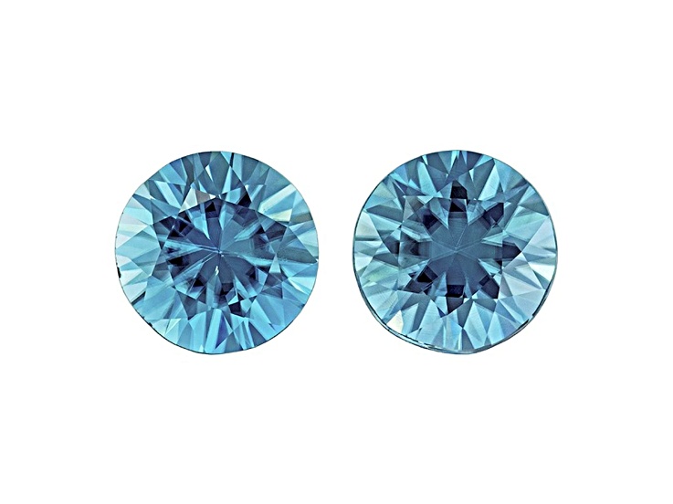 Blue Zircon 7.5mm Round Matched Pair 4.44ctw
