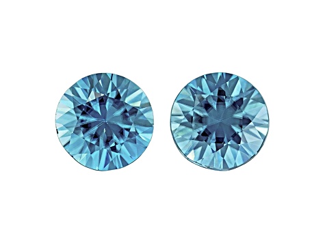 Blue Zircon 7.5mm Round Matched Pair 4.44ctw