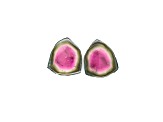 Watermelon Tourmaline 18mm Free-Form Slice Matched Pair 19.49ctw