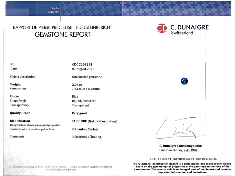 Sapphire Loose Gemstone 8mm Round 3.06ct