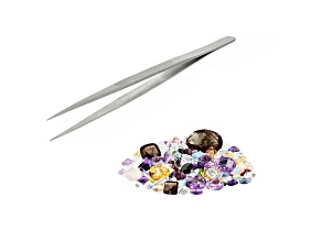 Value Mixed Parcel 200ctw and Fine Tip Stainless Steel Gemstone Tweezers Kit