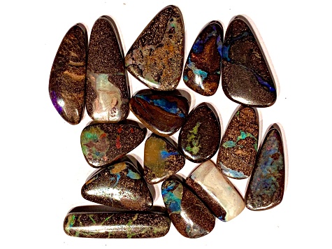 Boulder Opal Pre-Drilled Free-Form Cabochon Set of 15 109ctw