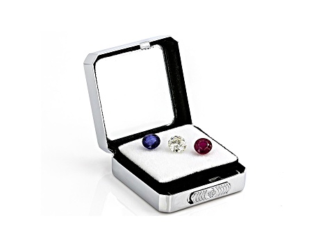 Red, White, and Blue 7mm Round Set of 3 4.00ctw with Gem Case