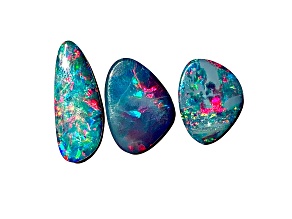 Opal on Ironstone Free-Form Doublet Set of 3 12.58ctw