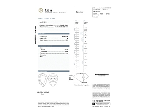 4.03ct Natural White Diamond Pear Shape, H Color, VS1 Clarity, GIA Certified