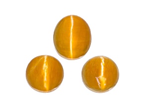 Fire Opal Cat's Eye Round and Oval Matched Set of 3 2.85ctw