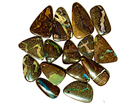 Boulder Opal Pre-Drilled Free-Form Cabochon Set of 15 81ctw