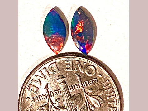 Opal on Ironstone 8x4mm Oval Doublet Set of 2 0.86ctw