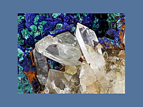 Azurite And Malachite On Quartz 5.71x9.01x7.62cm Specimen 671.20g