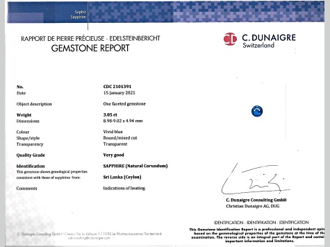 Sapphire Loose Gemstone 9mm Round 3.05ct