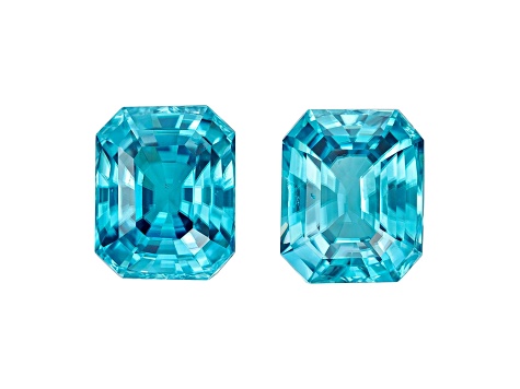 Blue Zircon 11.3x9.1mm Emerald Cut Matched Pair 15.53ctw