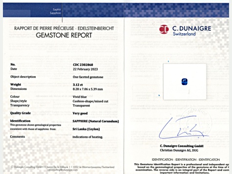Sapphire 8.28x7.06mm Cushion 3.12ct