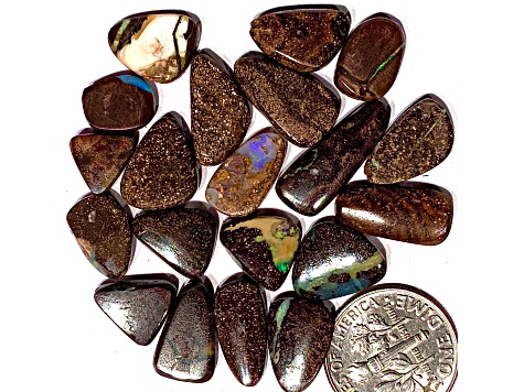 Boulder Opal Pre-Drilled Free-Form Cabochon Set of 20 66ctw