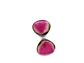 Watermelon Tourmaline 14mm Free-Form Slice Matched Pair 13.75ctw