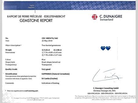 Sapphire 8.80x7.80mm Heart Shape Matched Pair 6.13ctw