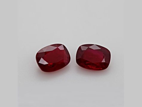 Pigeon Blood Ruby 9.6x7.4mm Cushion Matched Pair 3.27ctw