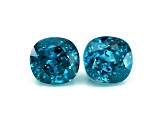 Blue Zircon 7.4x7.0mm Cushion Matched Pair 8.05ctw