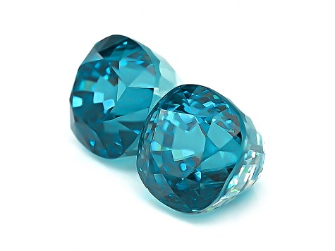 Blue Zircon 7.4x7.0mm Cushion Matched Pair 8.05ctw