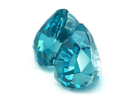 Blue Zircon 9.6x7.2mm Pear Shape Matched Pair 9.96ctw