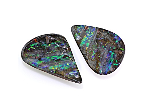 Australian Boulder Opal 16x11mm Free-Form Cabochon Set of 2 7.03ctw