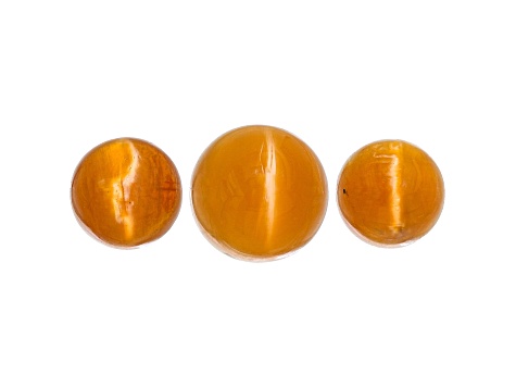 Fire Opal Cat's Eye Round Matched Set of 3 3.24ctw