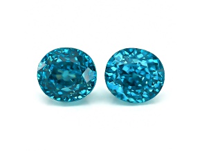 Blue Zircon 7.6x7.0mm Oval Matched Pair 8.06ctw