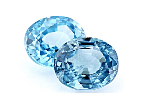 Blue Zircon 8x7mm Oval Matched Pair 4.57ctw