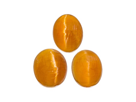 Fire Opal Cat's Eye Oval Matched Set of 3 3.57ctw