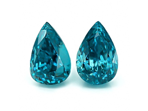 Blue Zircon 10.2x6.7mm Pear Shape Matched Pair 9.66ctw