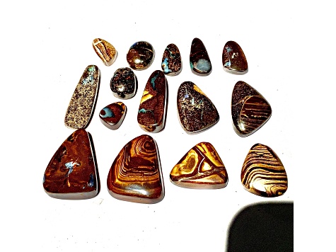Boulder Opal Pre-Drilled Free-Form Cabochon Set of 15 225ctw