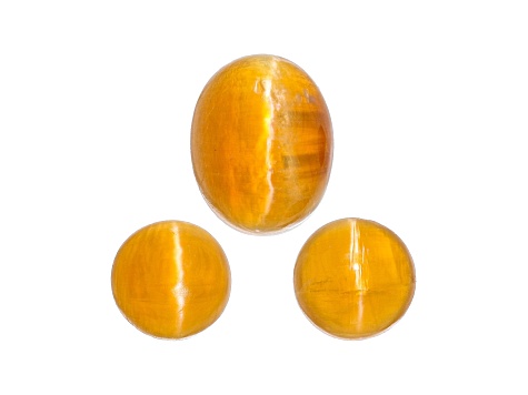 Fire Opal Cat's Eye Round and Oval Matched Set of 3 2.89ctw