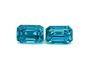 Blue Zircon 9.5x6.4mm Emerald Cut Matched Pair 12.71ctw