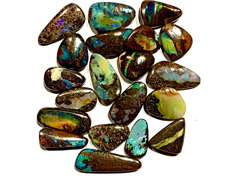 Boulder Opal Pre-Drilled Free-Form Cabochon Set of 20 80ctw