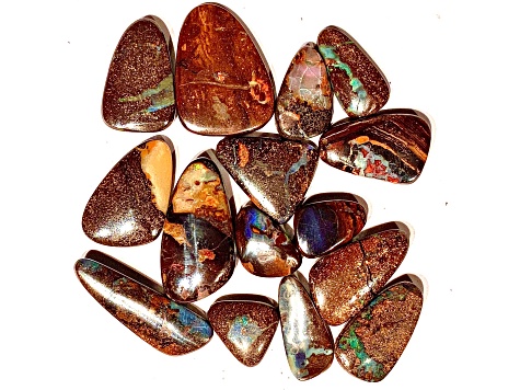 Boulder Opal Pre-Drilled Free-Form Cabochon Set of 15 132ctw