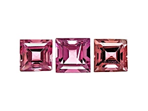 Pink Tourmaline 4mm Square Set of 3 1.00ctw