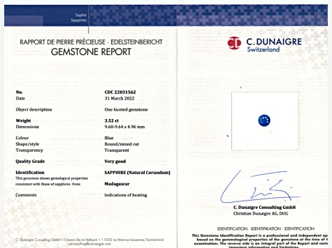 Sapphire Loose Gemstone 9.6mm Round 3.52ct