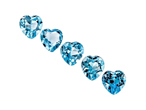 Swiss Blue Topaz 7mm Heart Shape Set of 5 7.00ctw