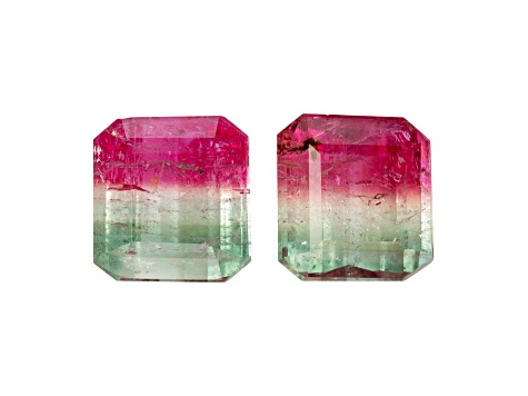 Bi-Color Tourmaline 8.1x7.7mm Emerald Cut Matched Pair 5.83ctw