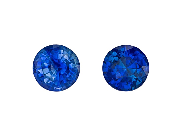 A pair of 4 mm Round Brillant Cut  Created  Sapphire 