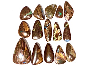 Boulder Opal Pre-Drilled Free-Form Cabochon Set of 15 158ctw