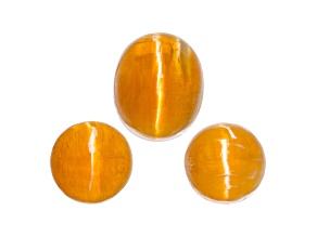 Fire Opal Cat's Eye Round and Oval Matched Set of 3 2.69ctw