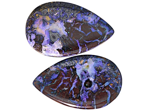 Australian Boulder Opal 43.2x27.2mm Pear Shape Cabochon Set of 2 110.78ctw