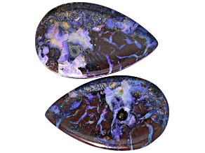 Australian Boulder Opal 43.2x27.2mm Pear Shape Cabochon Set of 2 110.78ctw